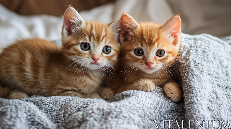 Cute Pair of Ginger Kittens Cuddling on Blanket AI Image