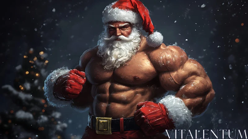 Strong Santa Claus in Festive Setting AI Image