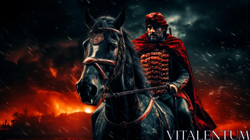 Epic Knight on Black Horse - Fantasy Artwork AI Image