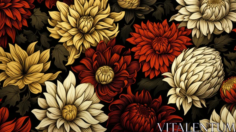Intricate Chrysanthemums Illustration Against A Dark Backdrop AI Image