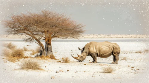 Majestic Rhino in Desert: A Captivating Natural Habitat Scene