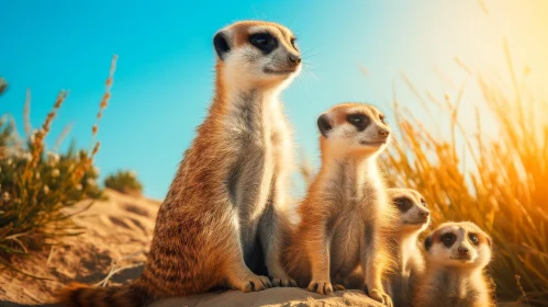 Meerkats in Desert: Majestic Wildlife Scene