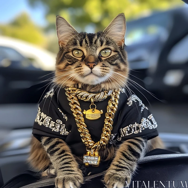 Fashionable Cat with Gold Accessories AI Image