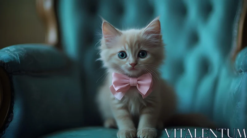 Cute Feline with Pink Bowtie AI Image