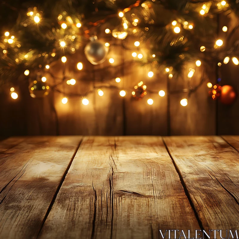 Festive Wooden Christmas Display with Fairy Lights AI Image