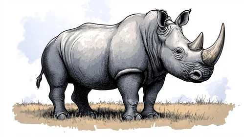 Wildlife Illustration of Rhinoceros