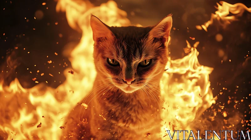 Fierce Cat Surrounded by Fire AI Image