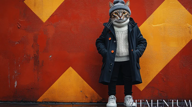 AI ART Fashionable Cat in Urban Street Art Setting