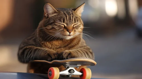 Skateboarding Cat with Closed Eyes