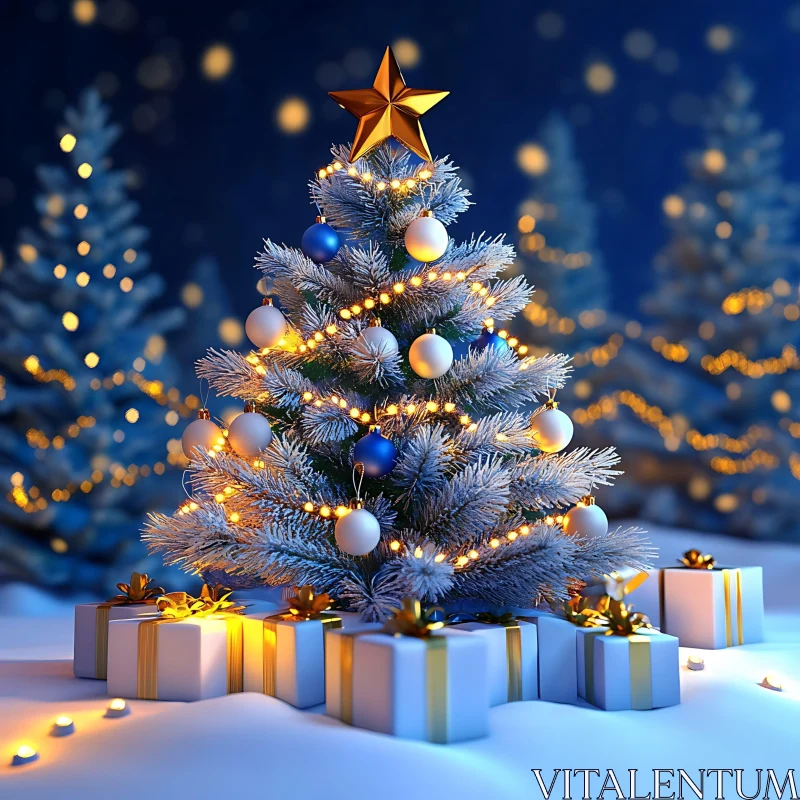 Festive Christmas Tree Decorated with Gifts and Ornaments AI Image