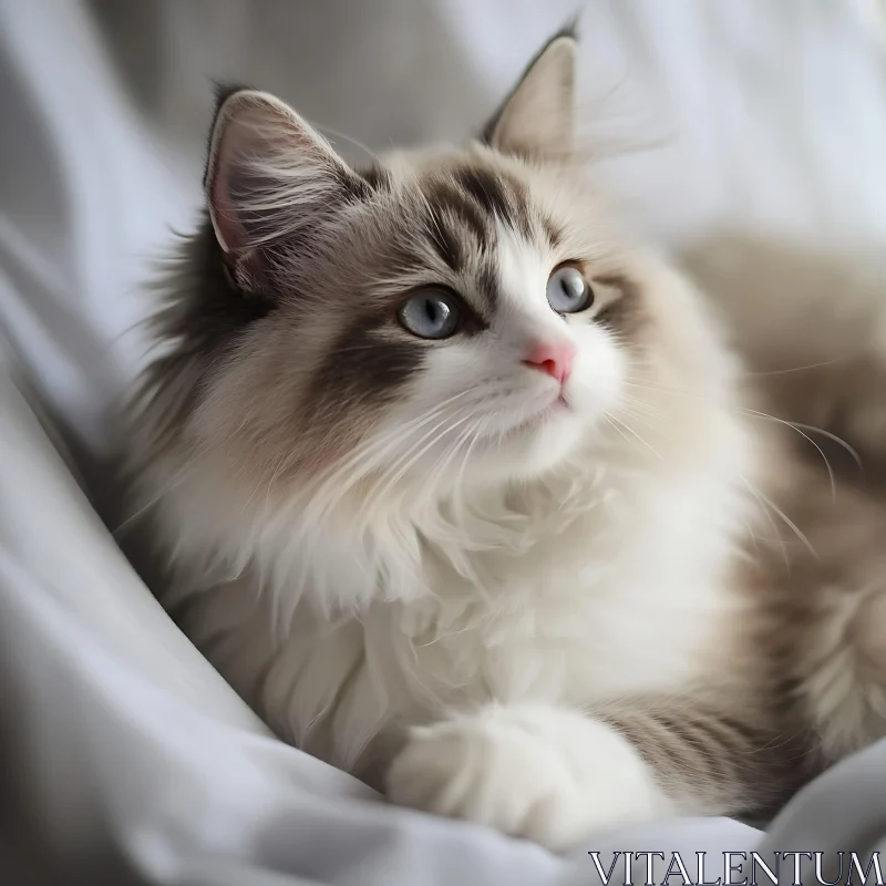 Charming Fluffy Kitten with Striking Blue Eyes AI Image