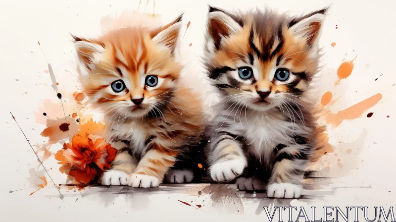 AI ART Adorable Kittens with Orange Flower - White Background