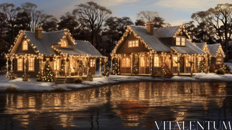 Charming Vintage Christmas House by the Lake AI Image