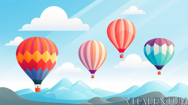 Colorful Hot Air Balloons in Sky Illustration AI Image