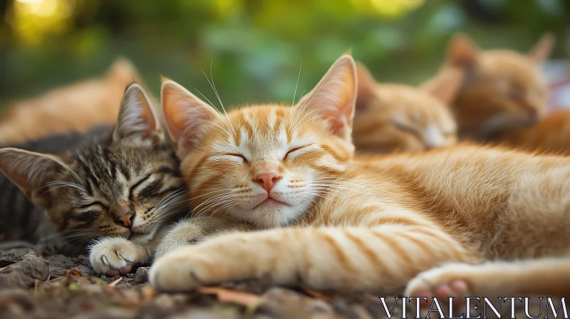 Peaceful Sleep of Adorable Kittens Outdoors AI Image