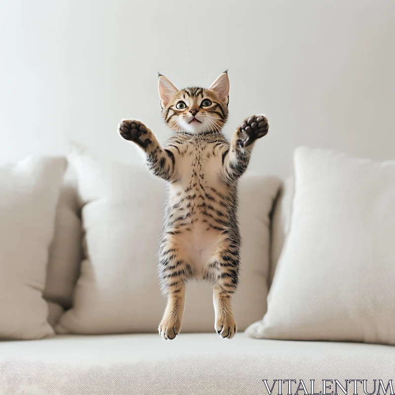 Adorable Tabby Kitten Jumping AI Image