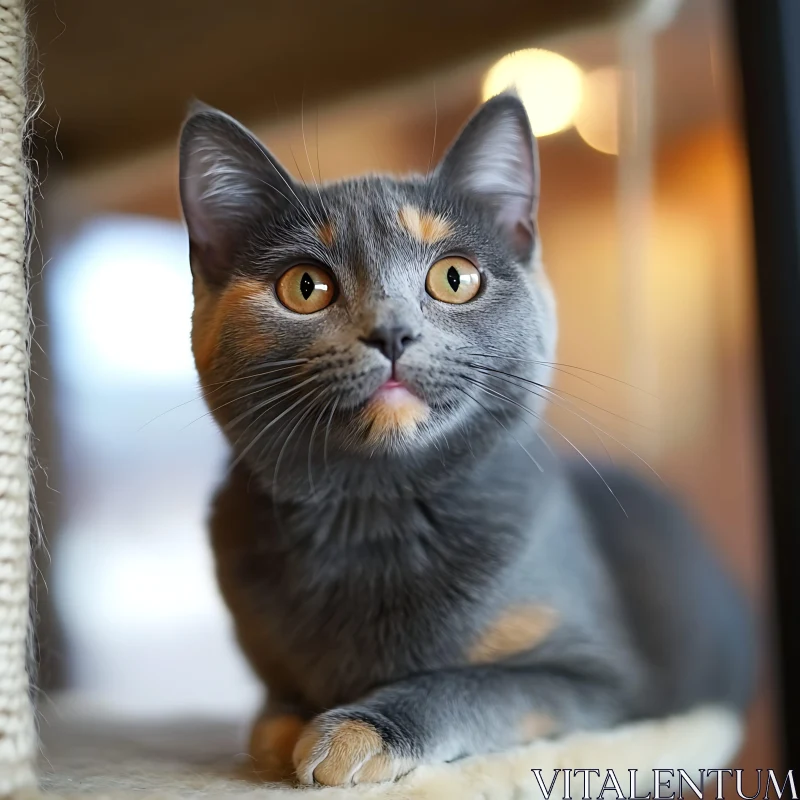 Detail of a Gray Cat with Orange Patches AI Image