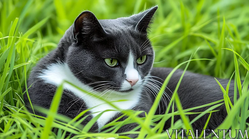 Green-Eyed Cat in Natural Setting AI Image