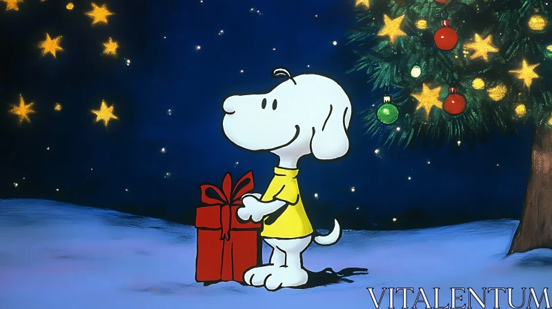 AI ART Dog with Gift at Christmas Night