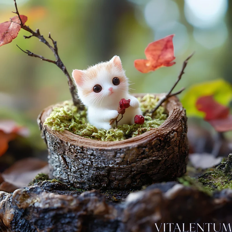 Cute Kitten Surrounded by Autumn Leaves AI Image