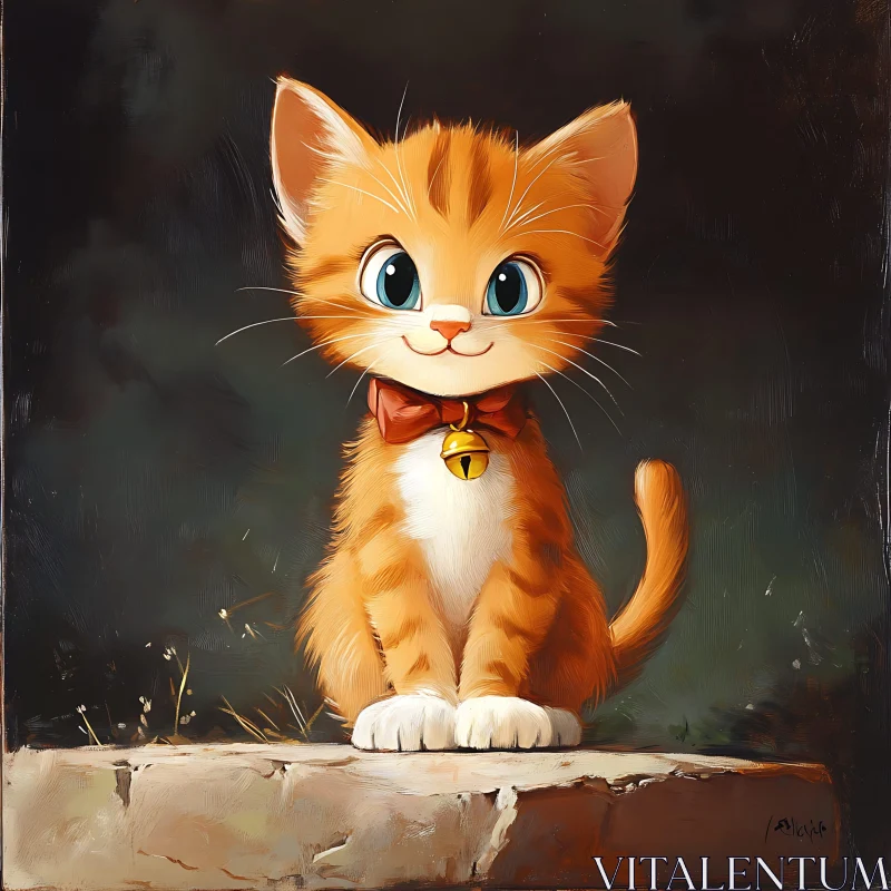 Cute Orange Kitten with Bow Tie and Bell AI Image