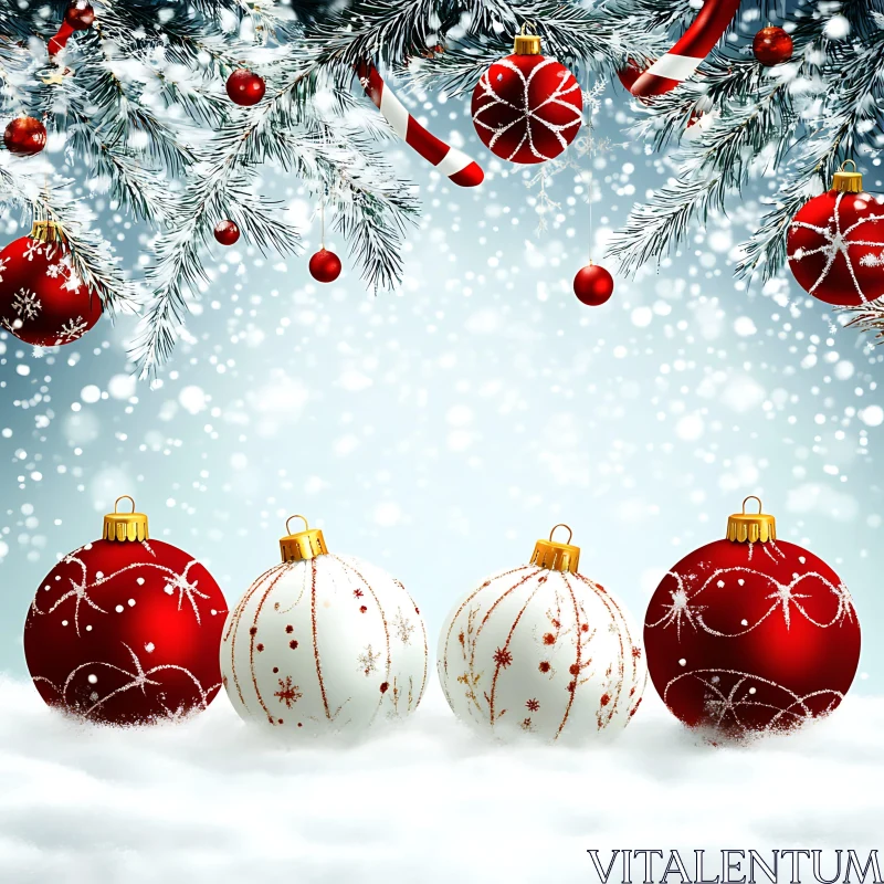 Christmas Ornaments and Snowflakes AI Image