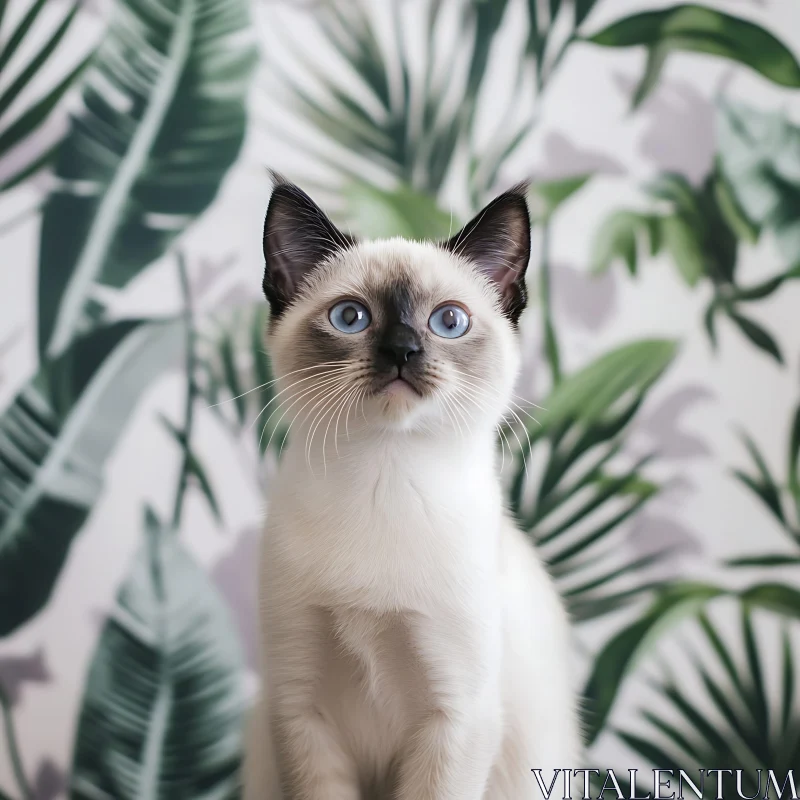 Tropical Kitten with Striking Blue Eyes AI Image