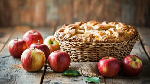 Delicious Apple Pie on a Wooden Table | Warm and Inviting Image