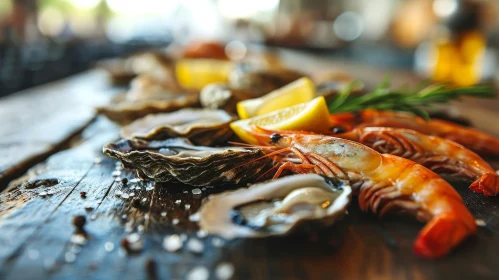 Delicious Fresh Seafood on a Rustic Wooden Table
