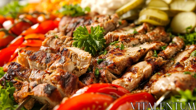 Delicious Grilled Meat and Fresh Vegetables on a Plate AI Image