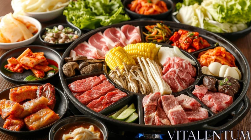 Delicious Korean Barbecue Grill with Meats and Side Dishes AI Image