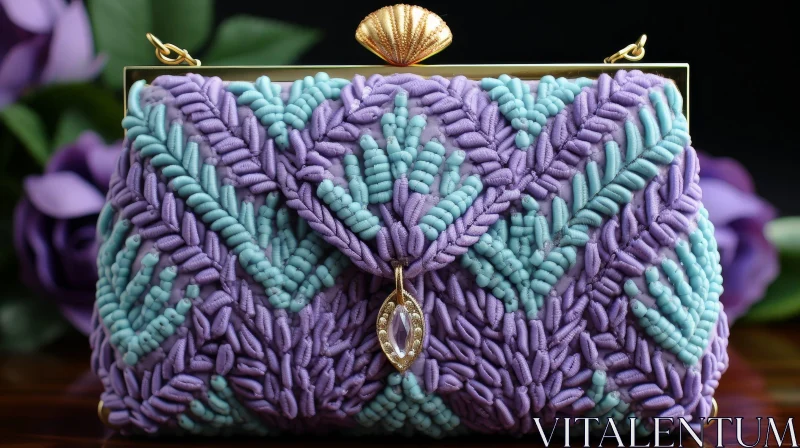 Exquisite Purple and Blue Beaded Evening Bag with Gold Frame AI Image