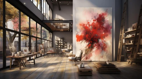 Modern Art Studio with Abstract Painting
