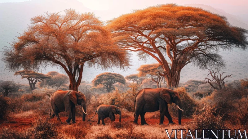 Tranquil Elephants in African Savanna AI Image