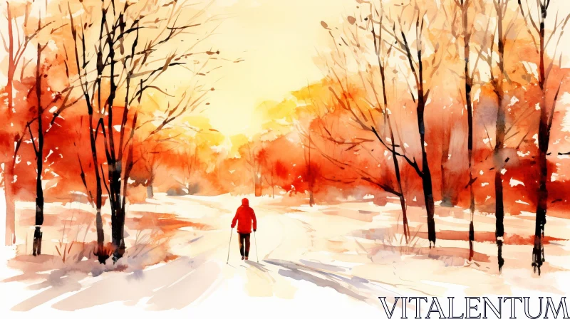 Winter Forest Watercolor Painting - Nature Scene AI Image