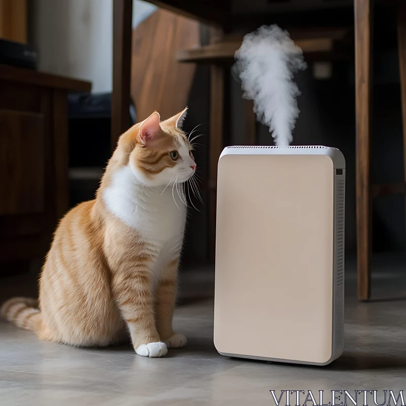 Cat and Air Purifier Interaction AI Image