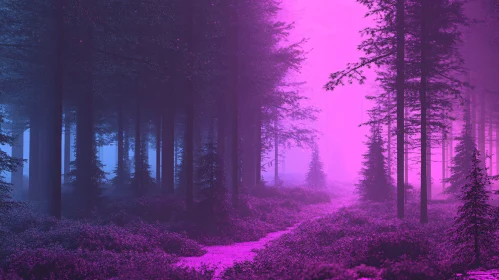 Mystical Magenta Forest with Mist and Pathway