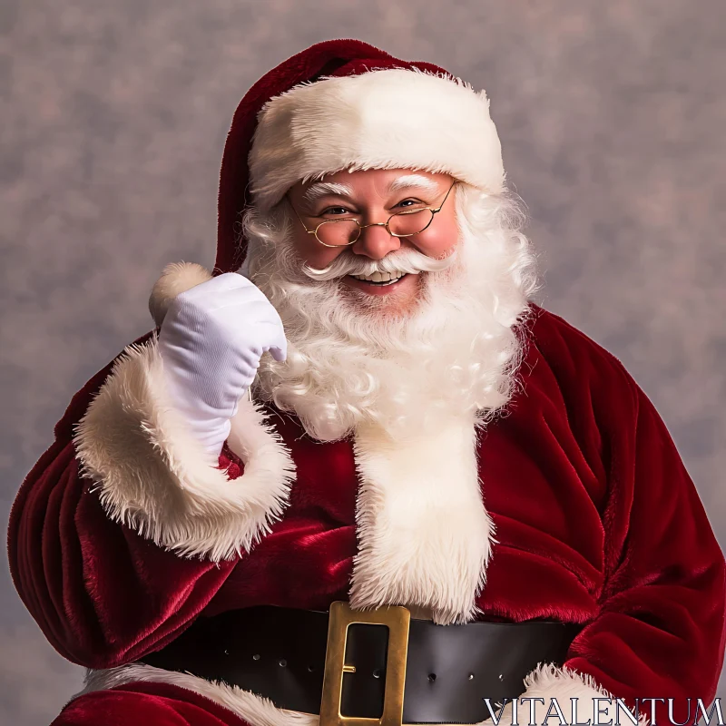 Cheerful Santa Claus Raising Gloved Hand AI Image