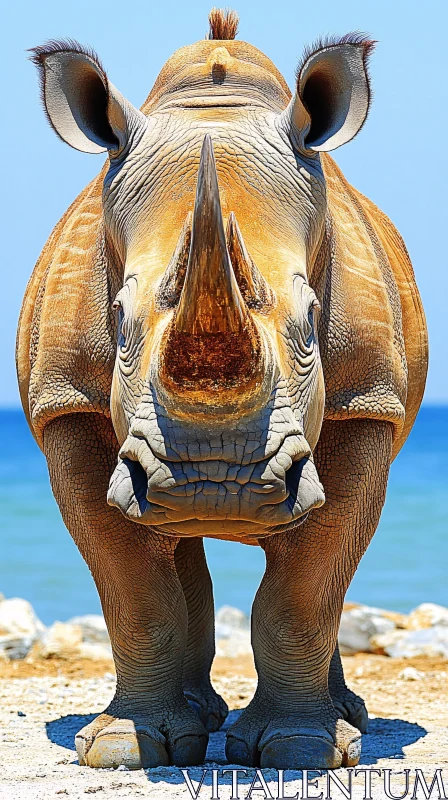 Wild Rhinoceros by the Sea AI Image