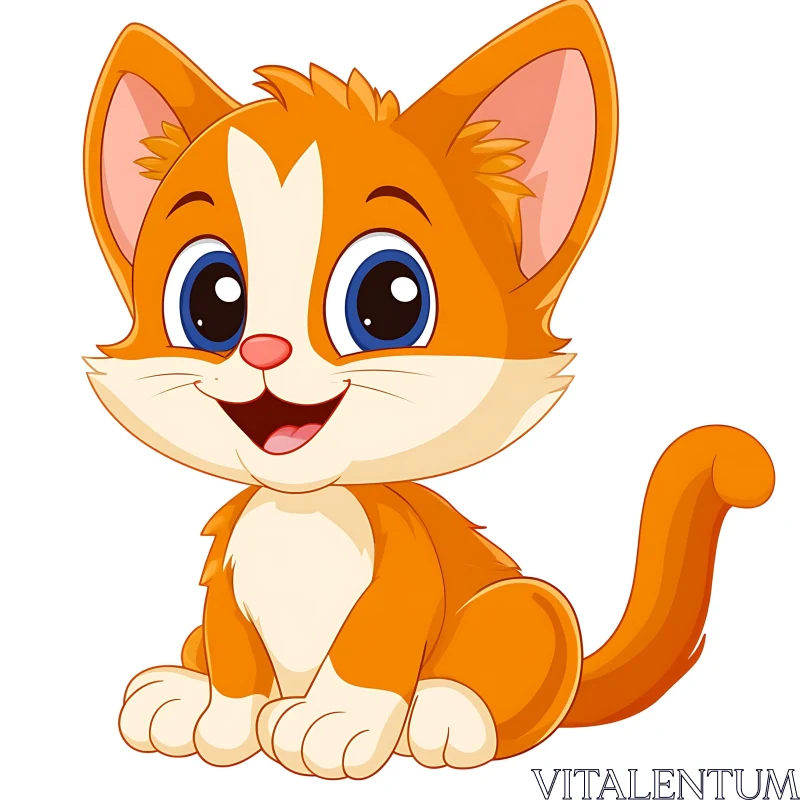 Cute Cartoon Kitten with Big Blue Eyes AI Image