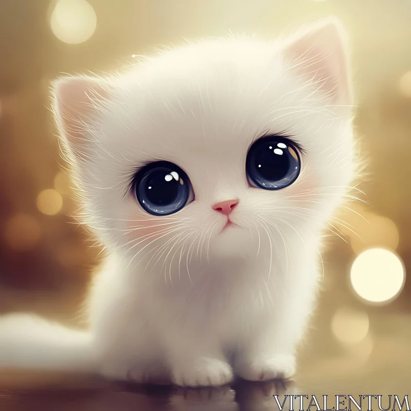 Charming White Kitten with Expressive Eyes AI Image