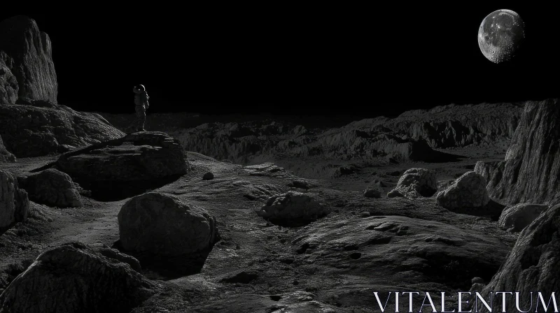 Captivating Moon Landscape with a Contemplative Figure AI Image
