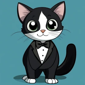 Adorable Cat Illustration in Black Tuxedo