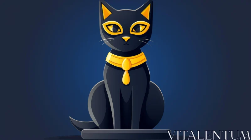 AI ART Curious Black Cat Vector Illustration