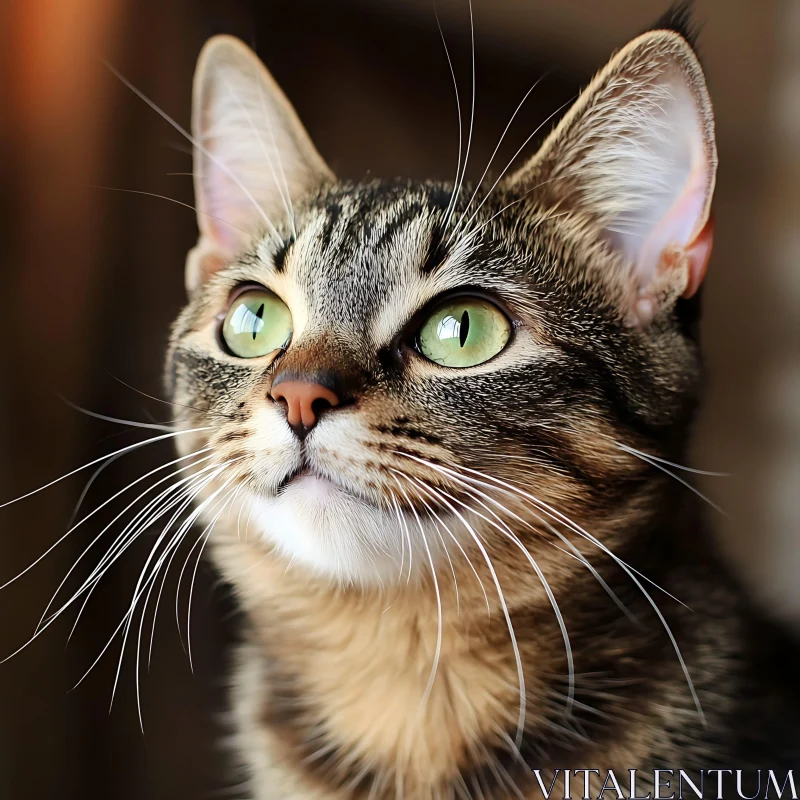 Detailed Cat Portrait with Green Eyes and Whiskers AI Image