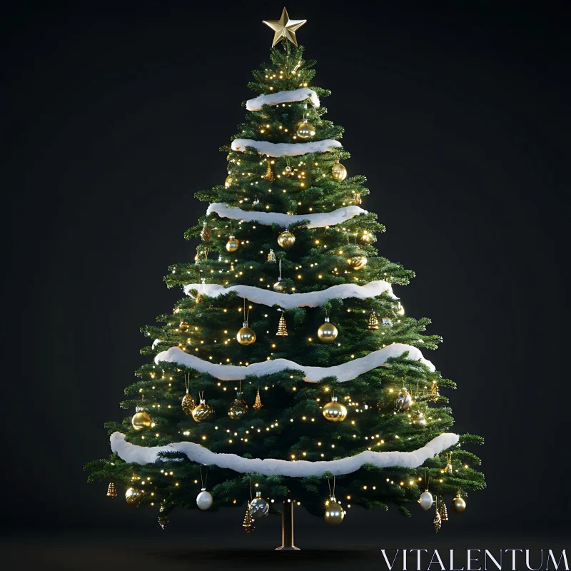 Festive Christmas Tree with Golden Ornaments AI Image