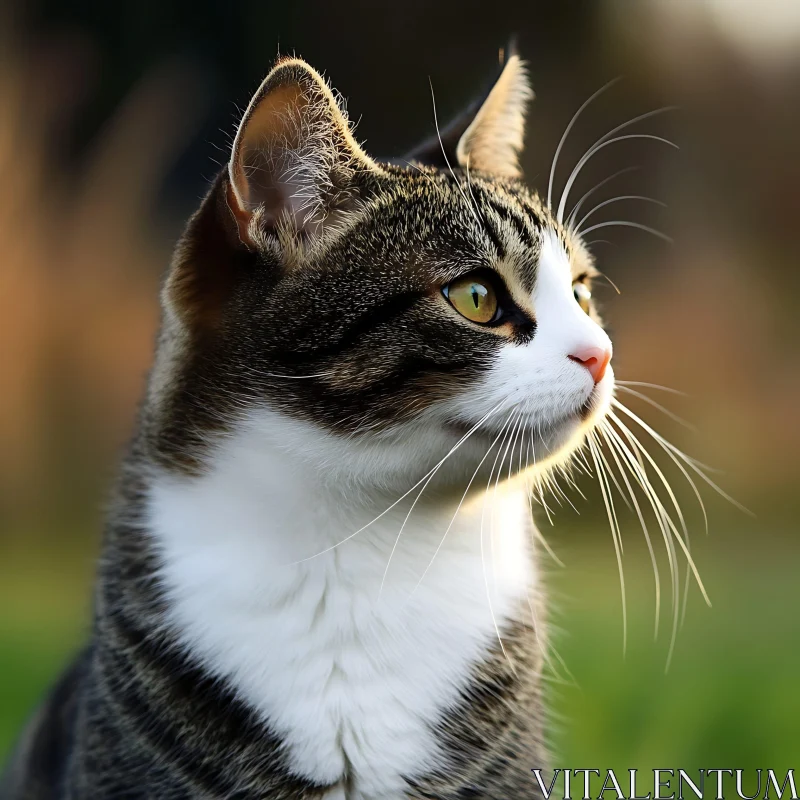 Cat with Green-Yellow Eyes in a Nature Setting AI Image