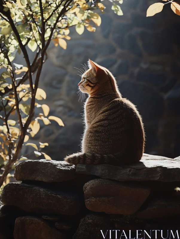 AI ART Sun-Kissed Cat on Rocks