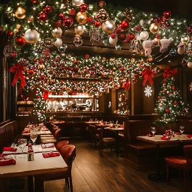 Festive Christmas Decorations in a Restaurant Setting