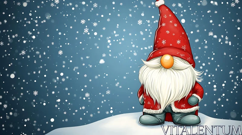 Festive Gnome in Snowfall AI Image